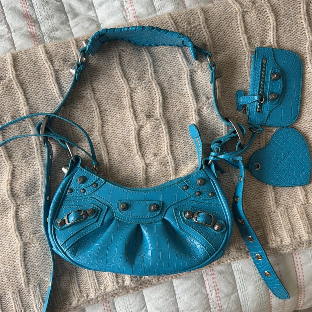 blue balenciaga purse